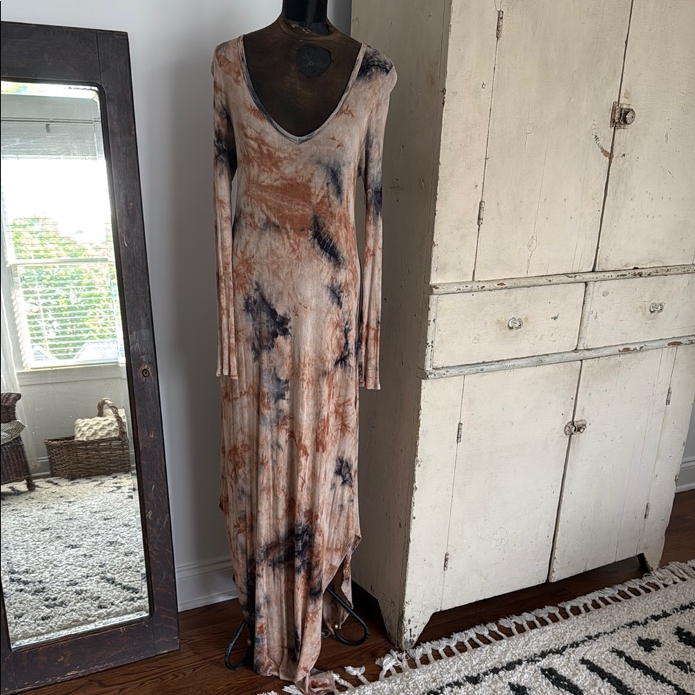 Casual Rust, Tan and Navy Ribbed V-Neck Maxi Dress by Miracle Berry